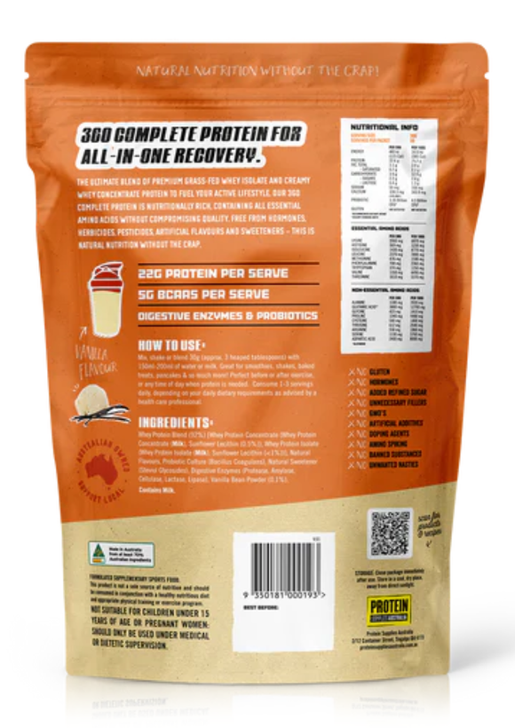 Protein Supplies Australia360Whey Vanilla Bean WPI+WPC Combo 1kg