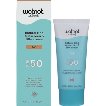 Wotnot Naturals Natural Zinc Sunscreen & BB+ Cream SPF50 Tan 50g