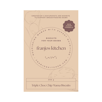 Franjos Kitchen Triple Choc Chip Mama Biscuits 200g front packaging