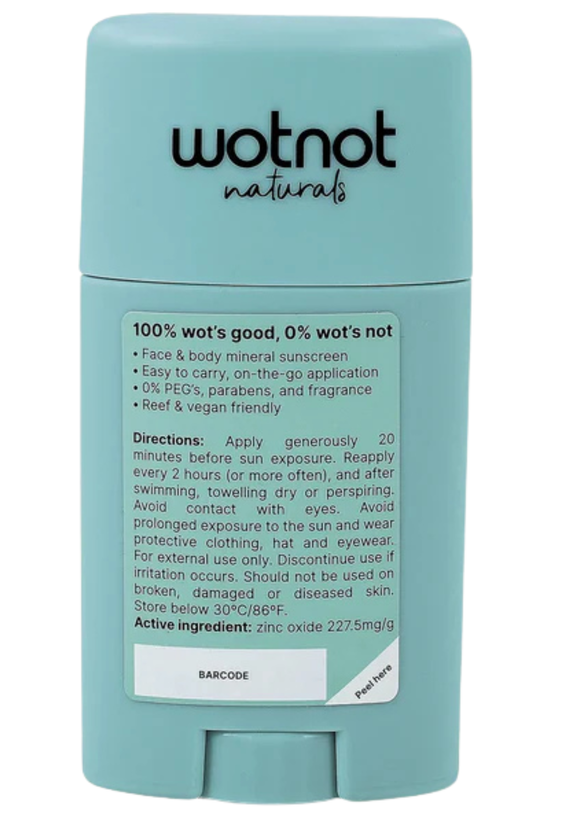 Wotnot Naturals Natural Zinc Sunscreen Stick SPF 50 45g