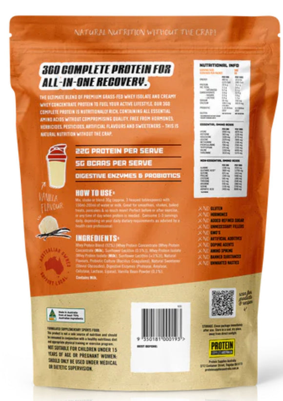 NEW Protein Supplies Australia 360Whey Vanilla Bean WPI+WPC Combo 500g