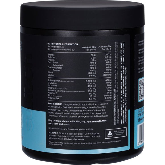 Switch Nutrition Adrenal Magnesium Support Powder Chocolate 150g - back ingredients
