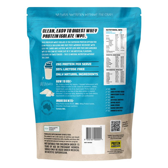 Protein Supplies Australia WPI Whey Protein Isolate Unflavoured 500g - back ingredients