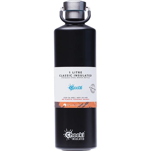 Cheeki Classic Insulated Stainless Steel Water Bottle Matte Black 1 Litre
