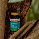 Herbs of Gold Wormwood Clear bottle in a natural setting