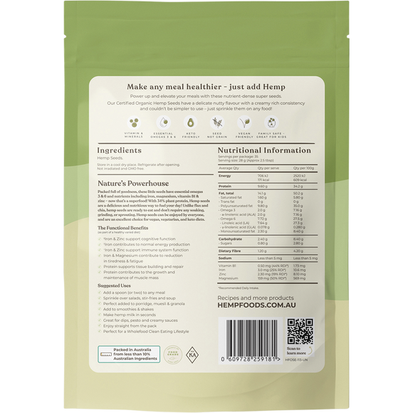 Hemp Foods Australia Organic Hemp Seeds Hulled 1kg