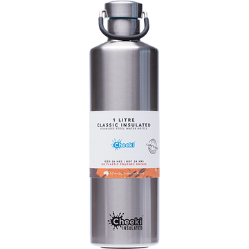 Cheeki Classic Insulated Stainless Steel Water Bottle Silver 1 Litre