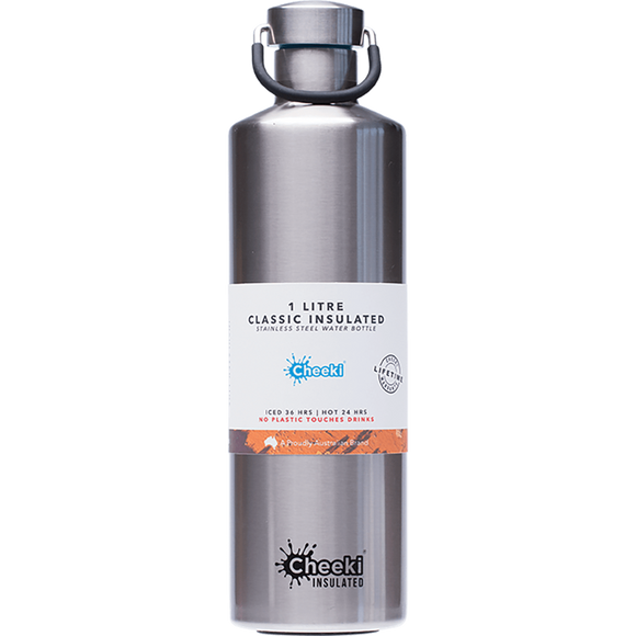 Cheeki Classic Insulated Stainless Steel Water Bottle Silver 1 Litre