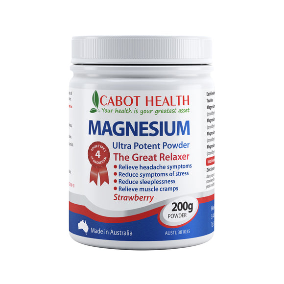 Cabot Health Magnesium Ultra Potent Strawberry Powder 200g tub