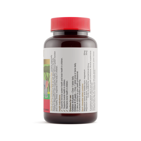 Herbs of Gold Children's Magnesium Care Chewable 60t - side label with directions