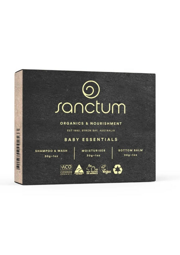 Sanctum Baby Essentials Pack box with three 30g baby skincare products