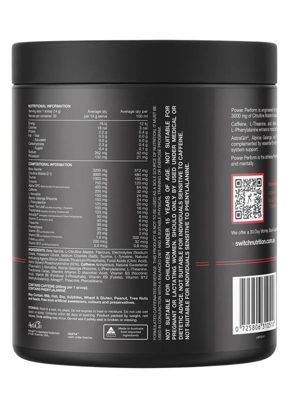 Switch Nutrition Power Perform Pre-Workout Raspberry Lemonade 420g