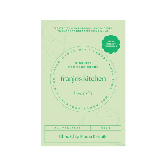 Franjos Kitchen Gluten-Free Choc Chip Mama Biscuits 200g front packaging