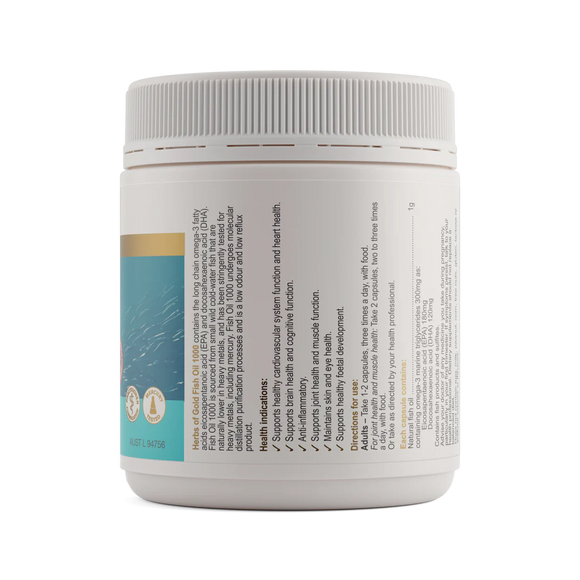 Herbs of Gold Fish Oil 1000 200 Capsules - side label