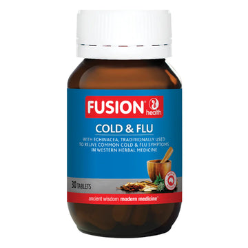 Fusion Health Cold & Flu 30 Tablets — front label with echinacea