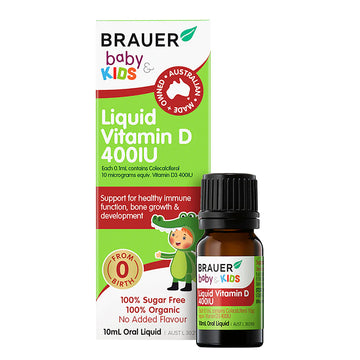 Brauer Baby & Kids Liquid Vitamin D 400IU 10ml - front pack and bottle