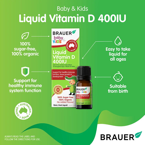 Brauer Baby & Kids Liquid Vitamin D 400IU - key visual infographic