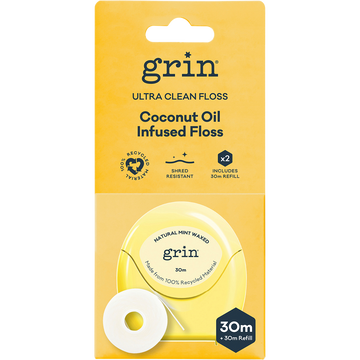 Grin Ultra Clean Coconut Oil Infused Dental Floss 30m + 30m Refill