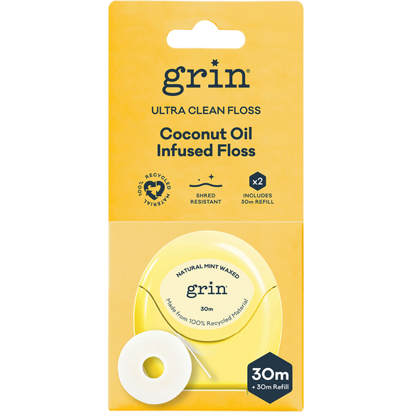 Grin Ultra Clean Coconut Oil Infused Dental Floss 30m + 30m Refill