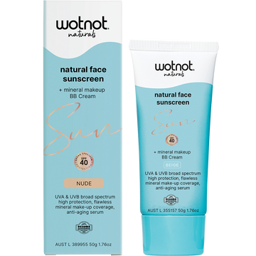 Wotnot Naturals Natural Face Sunscreen + Mineral Makeup BB Cream SPF40 Nude 50g