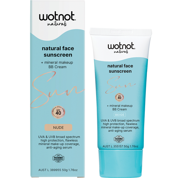 Wotnot Naturals Natural Face Sunscreen + Mineral Makeup BB Cream SPF40 Nude 50g