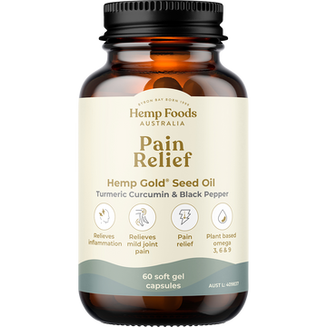 Hemp Foods Australia Pain Relief Hemp Gold® Seed Oil Turmeric Curcumin & Black Pepper 60 Caps