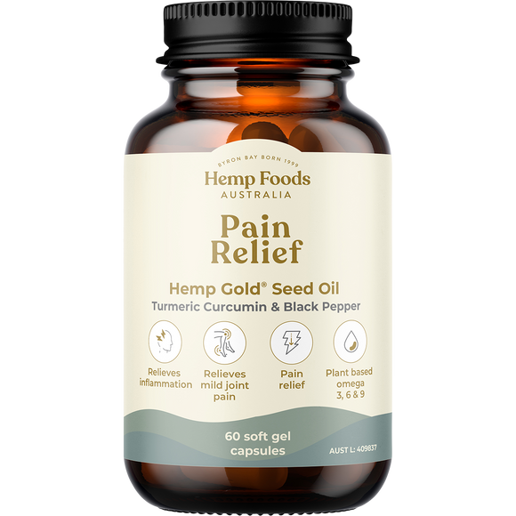 Hemp Foods Australia Pain Relief Hemp Gold® Seed Oil Turmeric Curcumin & Black Pepper 60 Caps