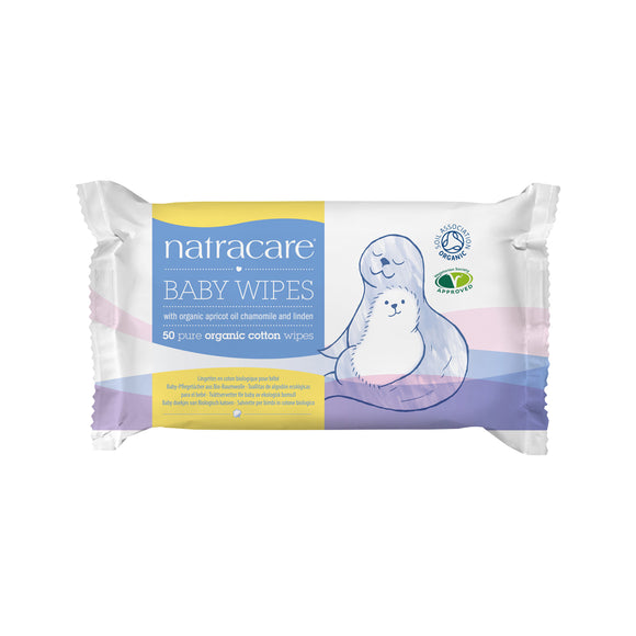 Natracare Organic Cotton Baby Wipes 50pk with apricot oil, chamomile and linden
