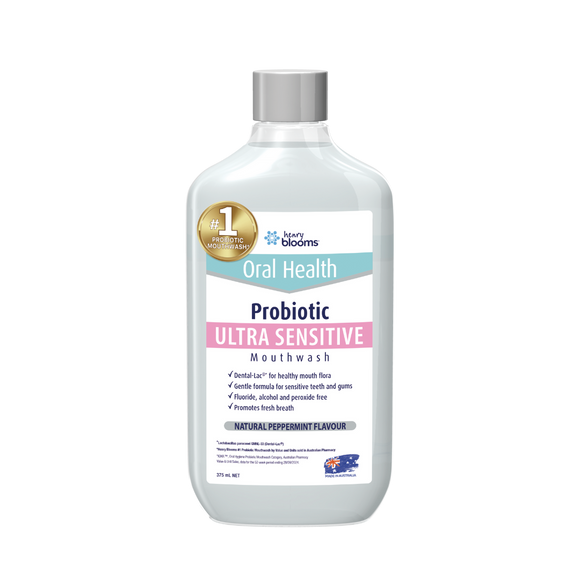Henry Blooms Oral Health Probiotic Mouthwash Ultra Sensitive Peppermint 375ml
