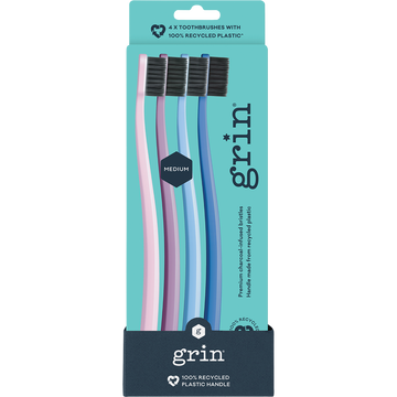Grin 100% Recycled Charcoal Toothbrush Medium 4 Pack