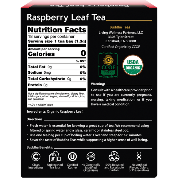 Buddha Teas Organic Raspberry Leaf Herbal Tea 18 Tea Bags