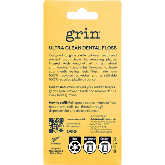 Grin Ultra Clean Coconut Oil Infused Dental Floss 30m + 30m Refill