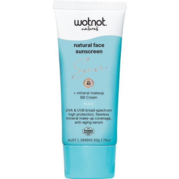 Wotnot Naturals Natural Face Sunscreen + Mineral Makeup BB Cream SPF40 Nude 50g