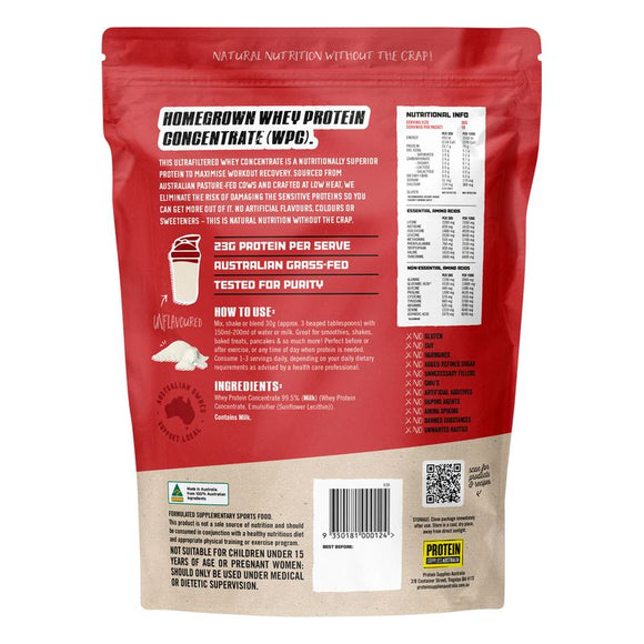 Protein Supplies Australia WPC Whey Protein Concentrate Unflavoured 500g - back ingredients