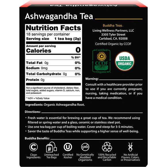 Buddha Teas Organic Ashwagandha Tea 18 Tea Bags