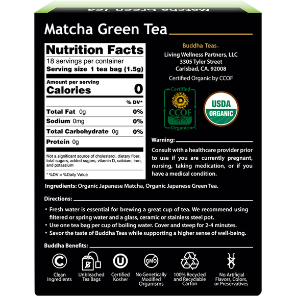 Buddha Teas Organic Matcha Green Tea 18 Tea Bags