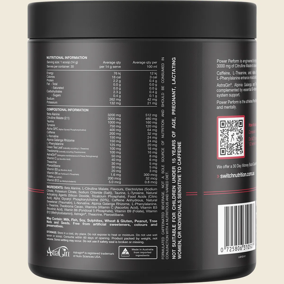 Switch Nutrition Power Perform Pre-Workout Strawberry Kiwi 420g