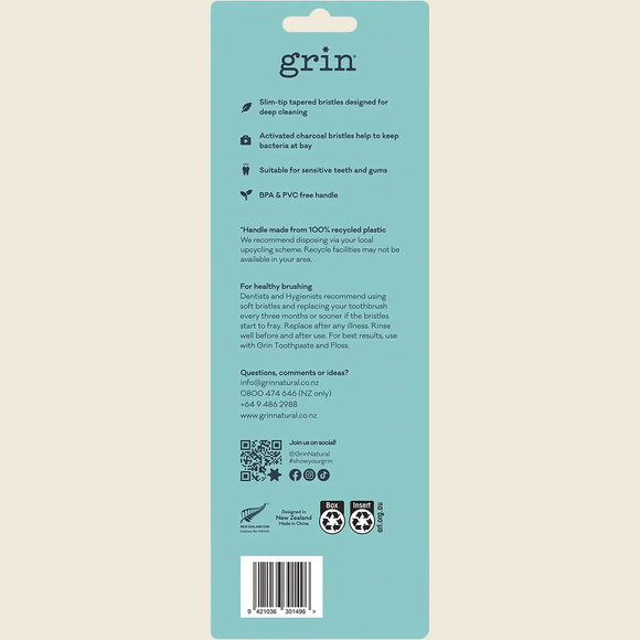 Grin 100% Recycled Charcoal Toothbrush Medium 4 Pack