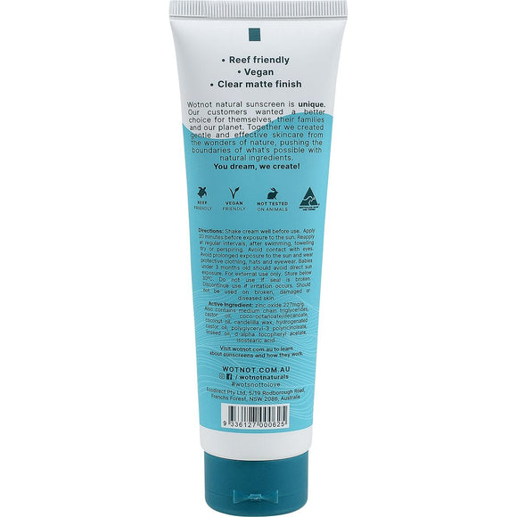 Wotnot Naturals Natural Sunscreen SPF 50+ Clear Matte Finish 125g