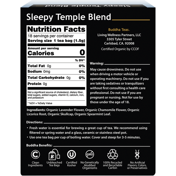 Buddha Teas Organic Sleepy Temple Blend Herbal Tea 18 Tea Bags