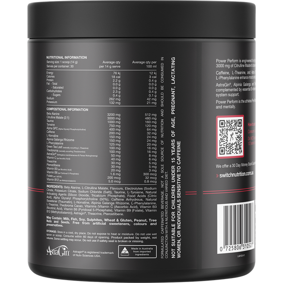 Switch Nutrition Power Perform Pre-Workout Strawberry Kiwi 420g