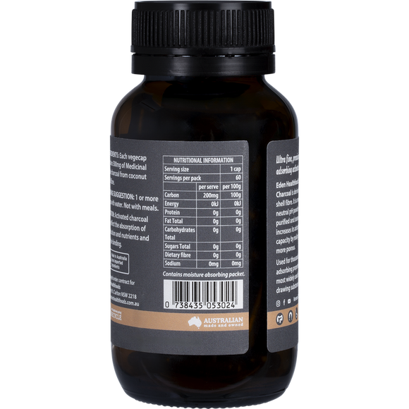 Eden Healthfoods Activated Charcoal Steam Activated Charcoal Powder 60 Caps