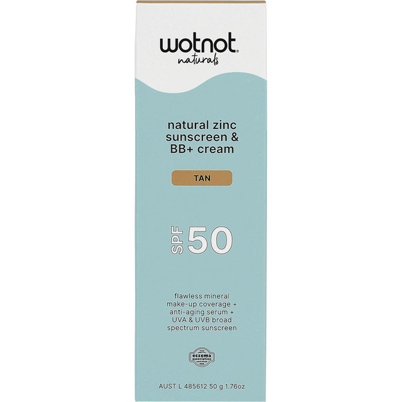 Wotnot Naturals Natural Zinc Sunscreen & BB+ Cream SPF50 Tan 50g