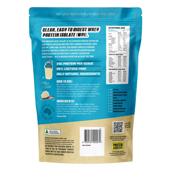 Protein Supplies Australia WPI Whey Protein Isolate Vanilla 1kg - back ingredients