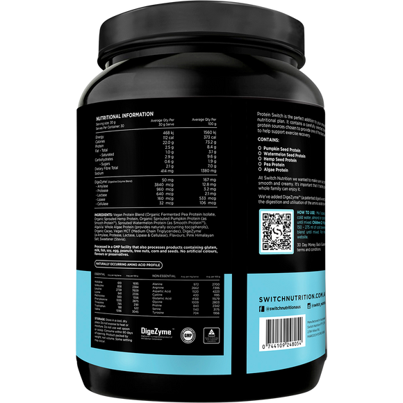SWITCH NUTRITION Protein Organic Sprouted Plant Choc Sea Salt 900g