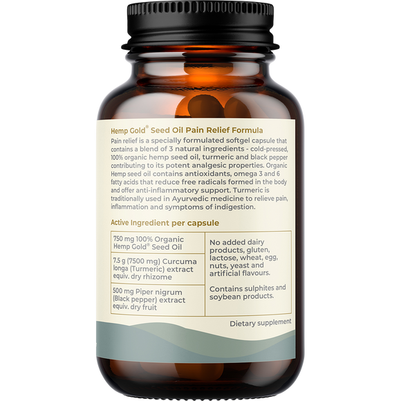 Hemp Foods Australia Pain Relief Hemp Gold® Seed Oil Turmeric Curcumin & Black Pepper 60 Caps